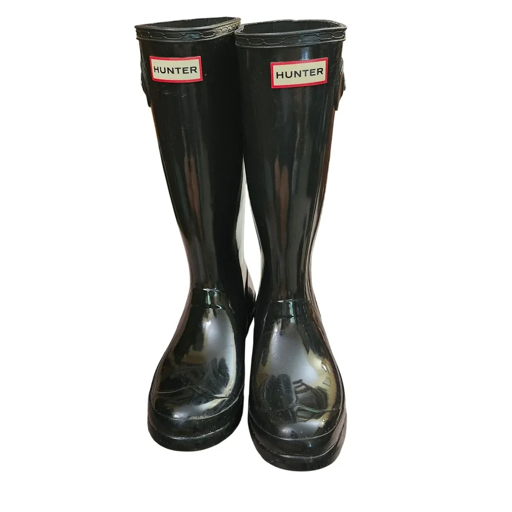 Hunter Original Kids Gloss Black Rain Boots Size 5B 6G  Wellies Iconic Unisex